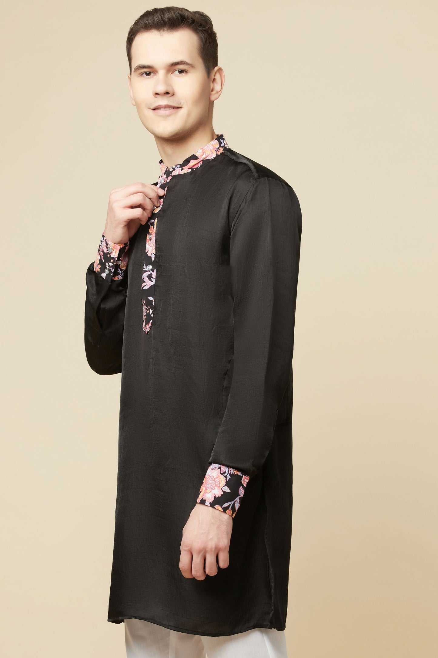 Black Kurta with Floral Detail - Spring Break