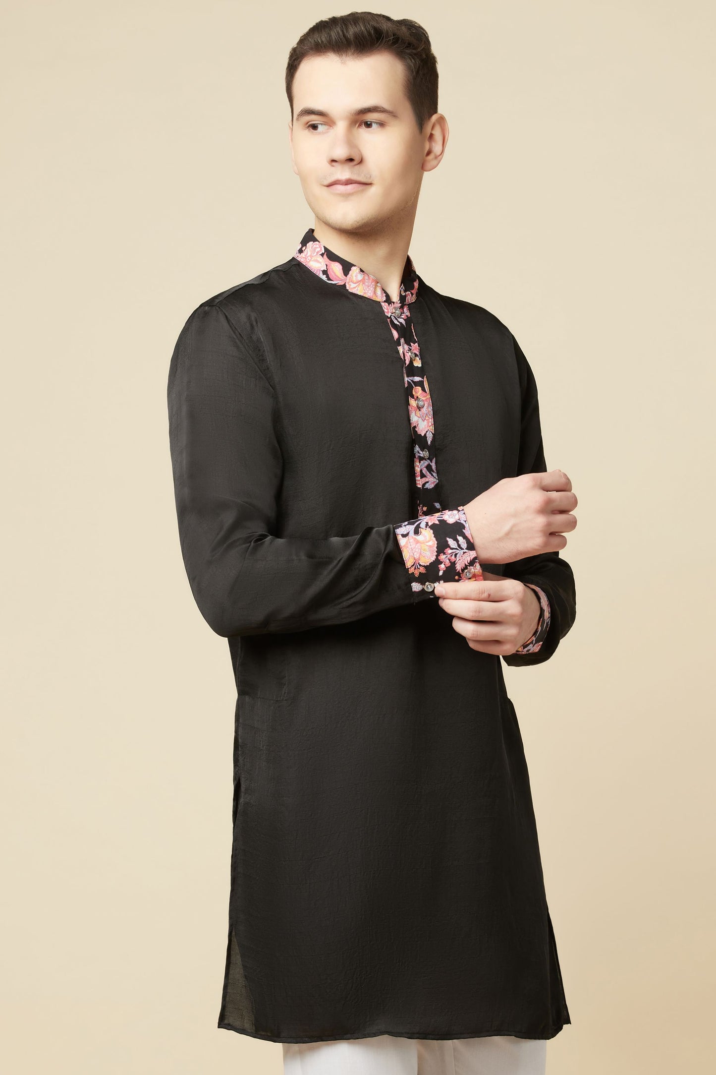 Black Kurta with Floral Detail - Spring Break