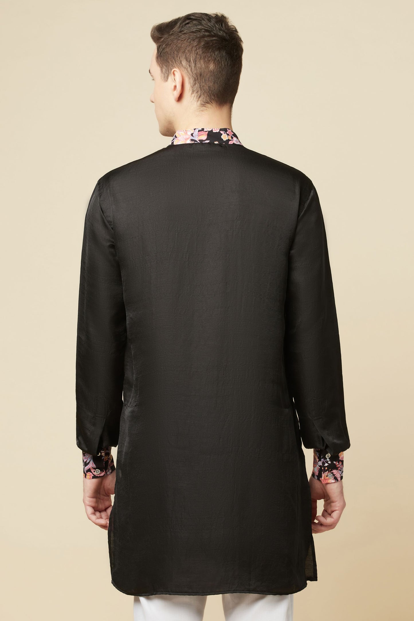 Black Kurta with Floral Detail - Spring Break