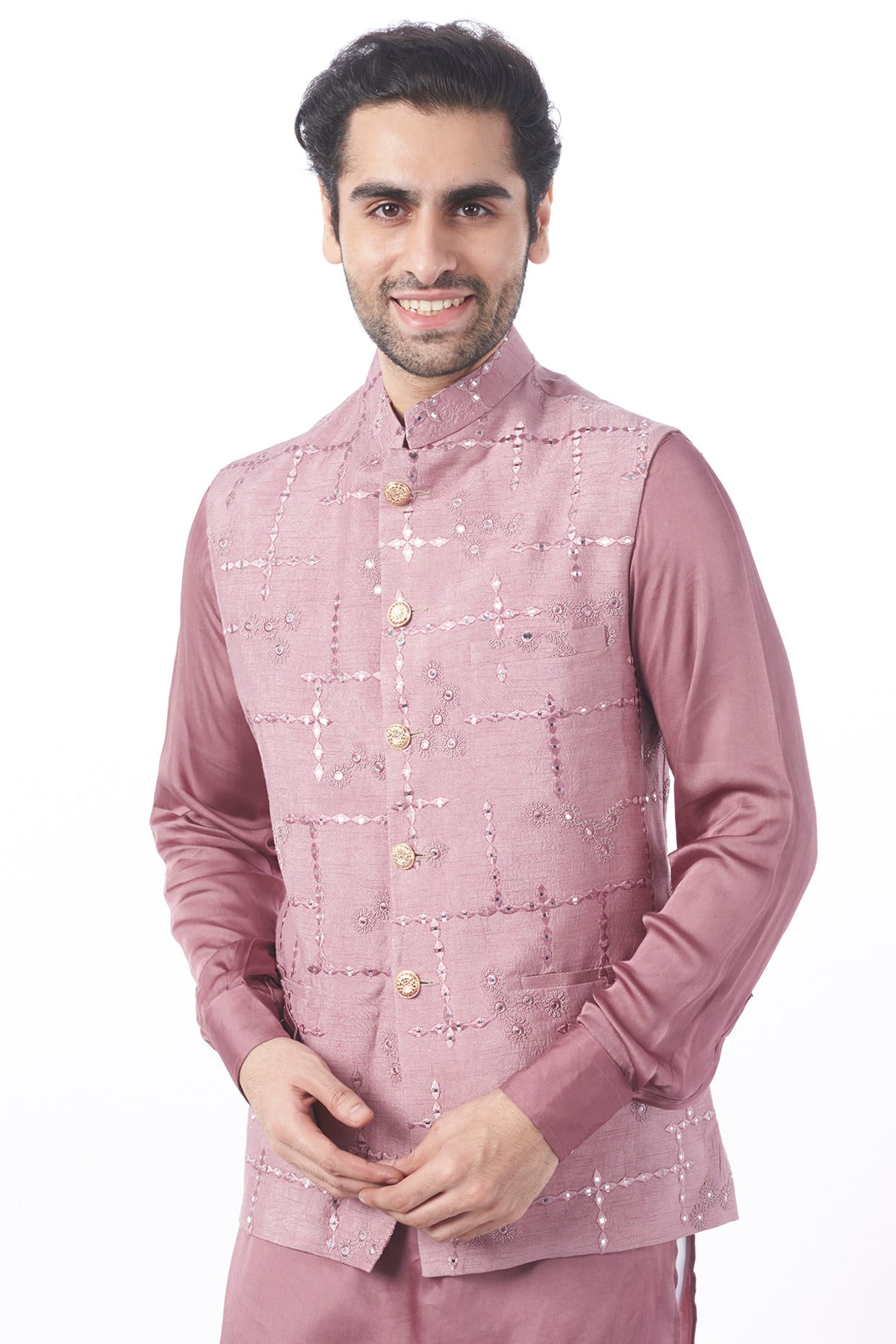 Lilac Mirror Work Bundi Jacket with Kurta Set - Spring Break