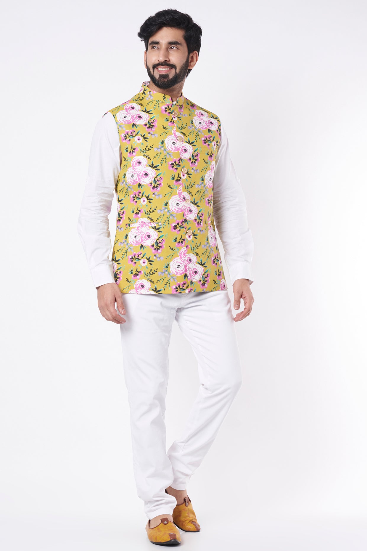 Yellow Floral Print Bundi Jacket - Spring Break