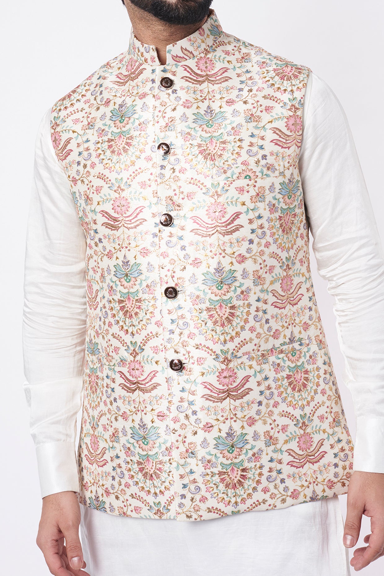 Heavy Floral Embroidered Bundi Jacket with Kurta Set - Spring Break
