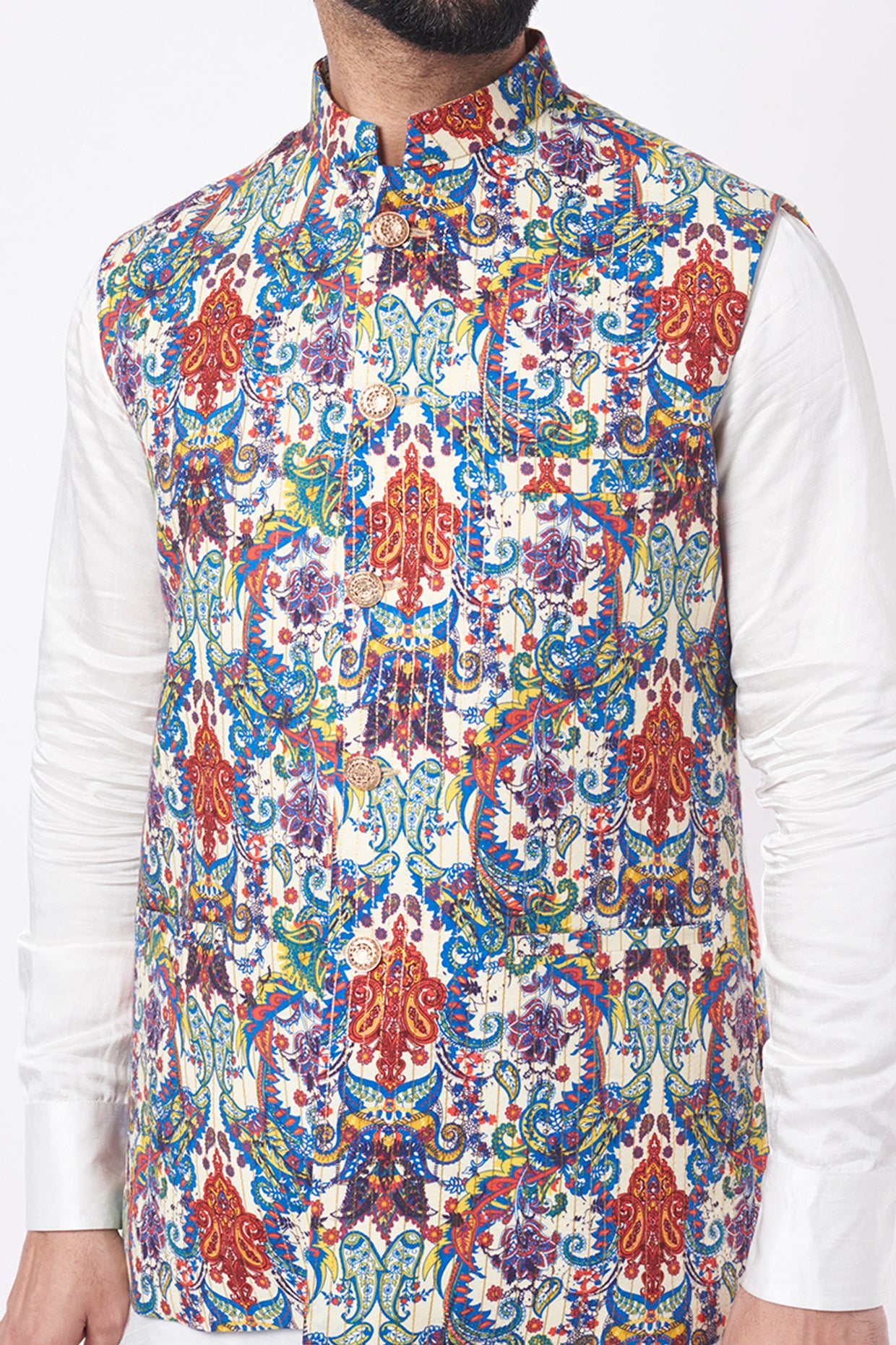 Threadwork Bundi Jacket with Kurta Set - Spring Break