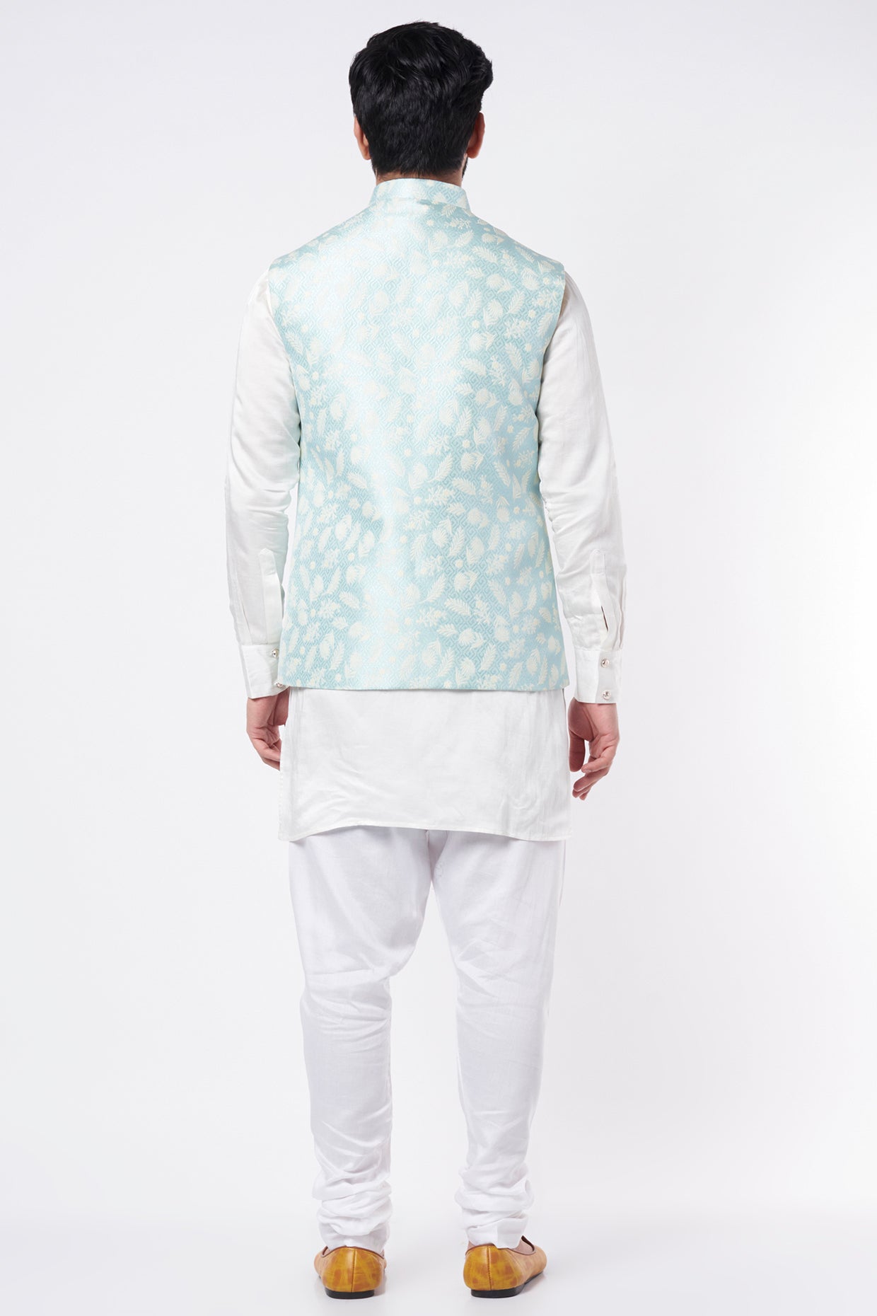 Blue Jacquard Bundi Jacket with Kurta Set - Spring Break
