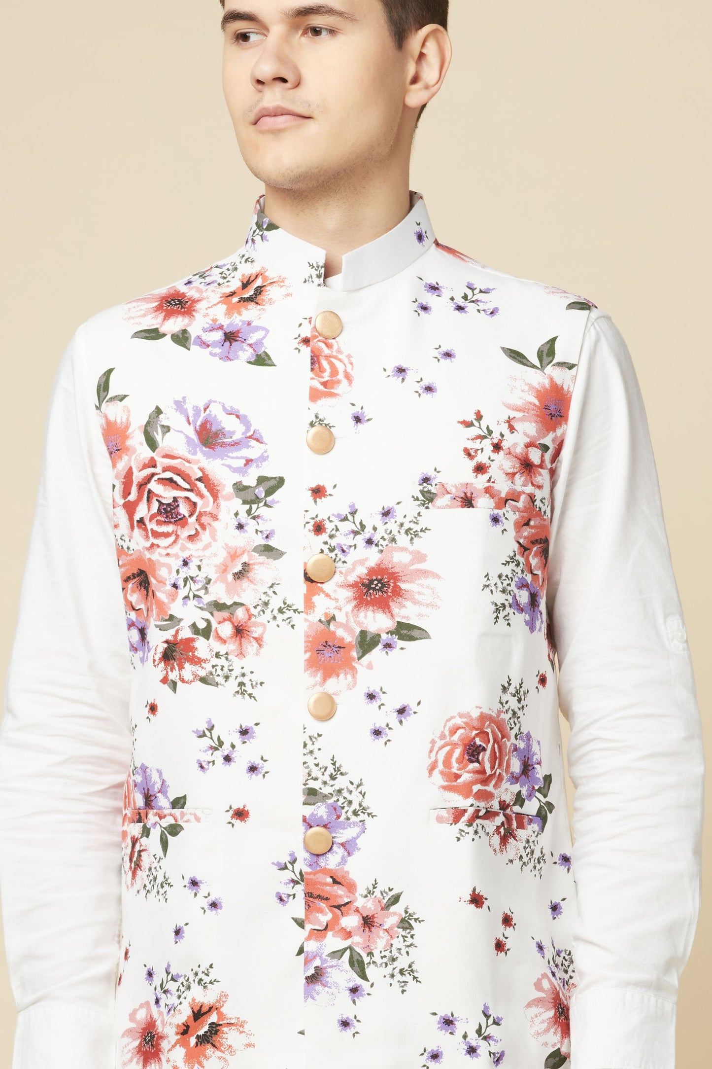 Floral Print Bundi Jacket Shirt Set - Spring Break