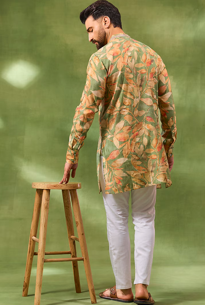 Green Botanical Print Kurta Set
