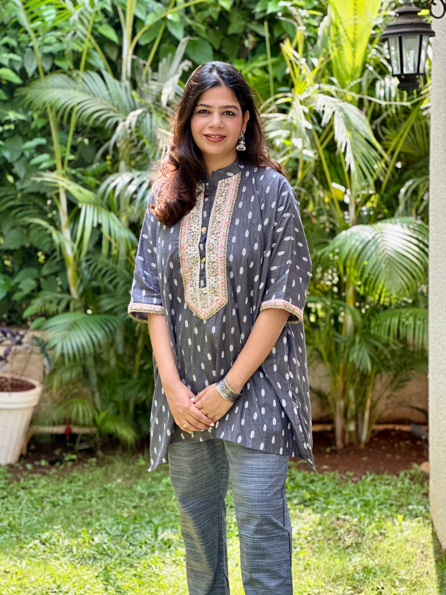 Dark Grey Kaftan Tunic & Pant Set