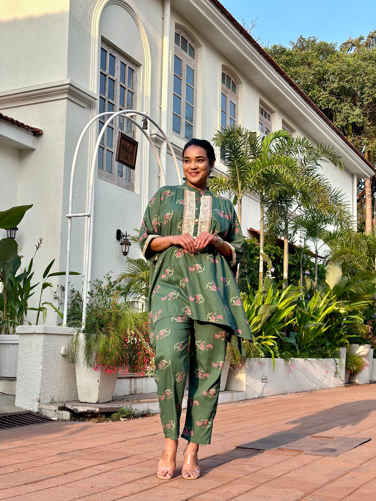 Green Kaftan Tunic & Pant Set