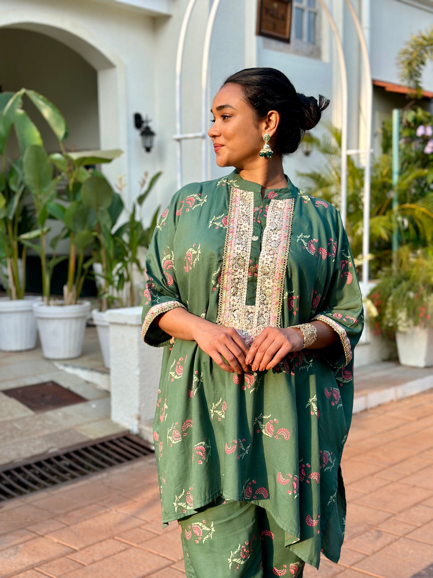 Green Kaftan Tunic & Pant Set