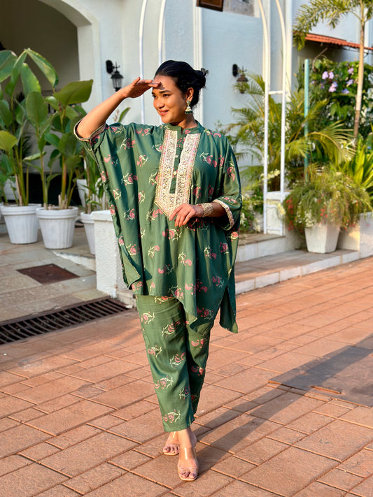 Green Kaftan Tunic & Pant Set