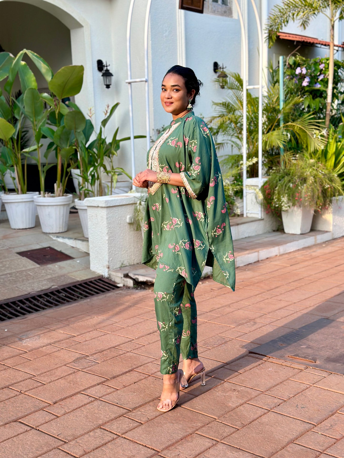 Green Kaftan Tunic & Pant Set