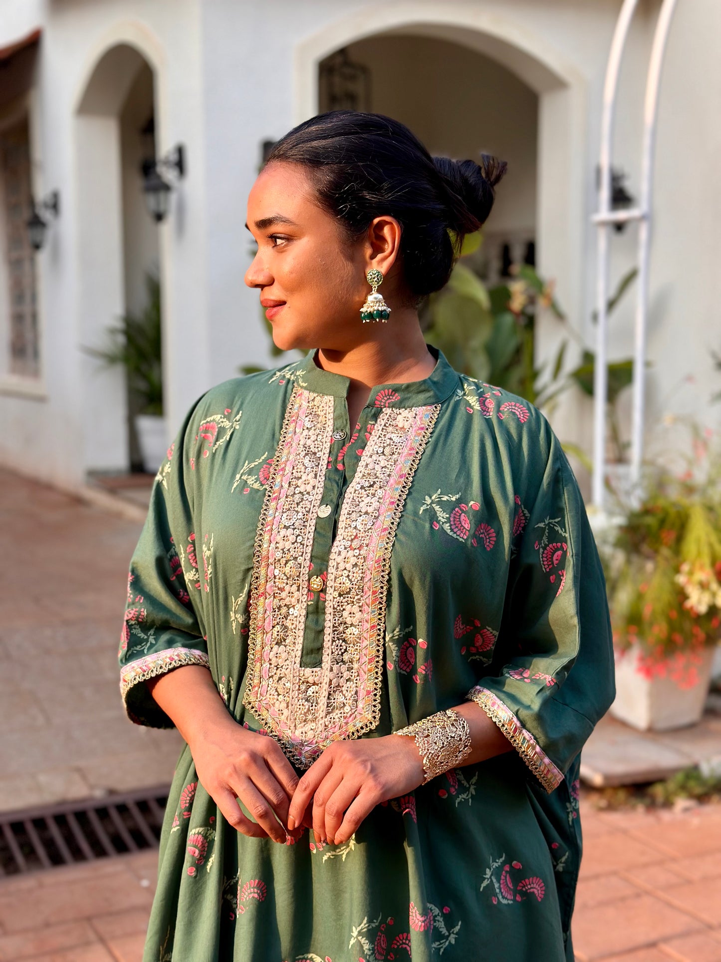 Green Kaftan Tunic & Pant Set