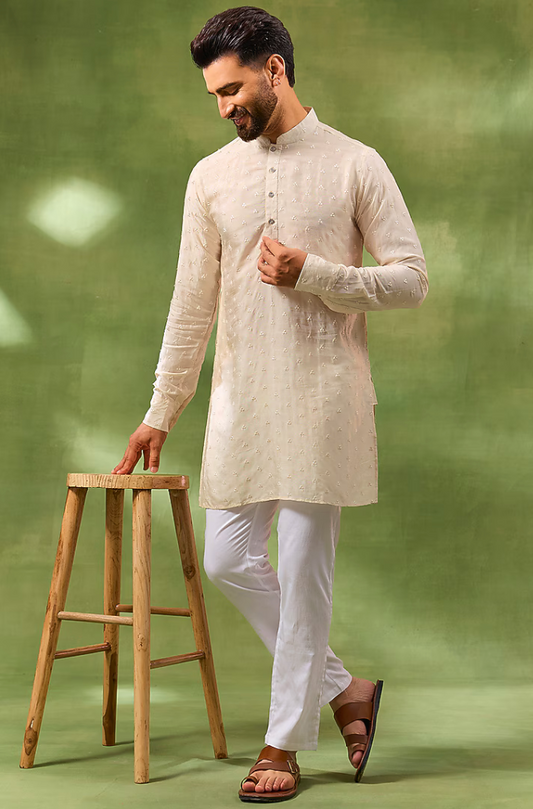 Ivory Thread Embroidered Kurta Set
