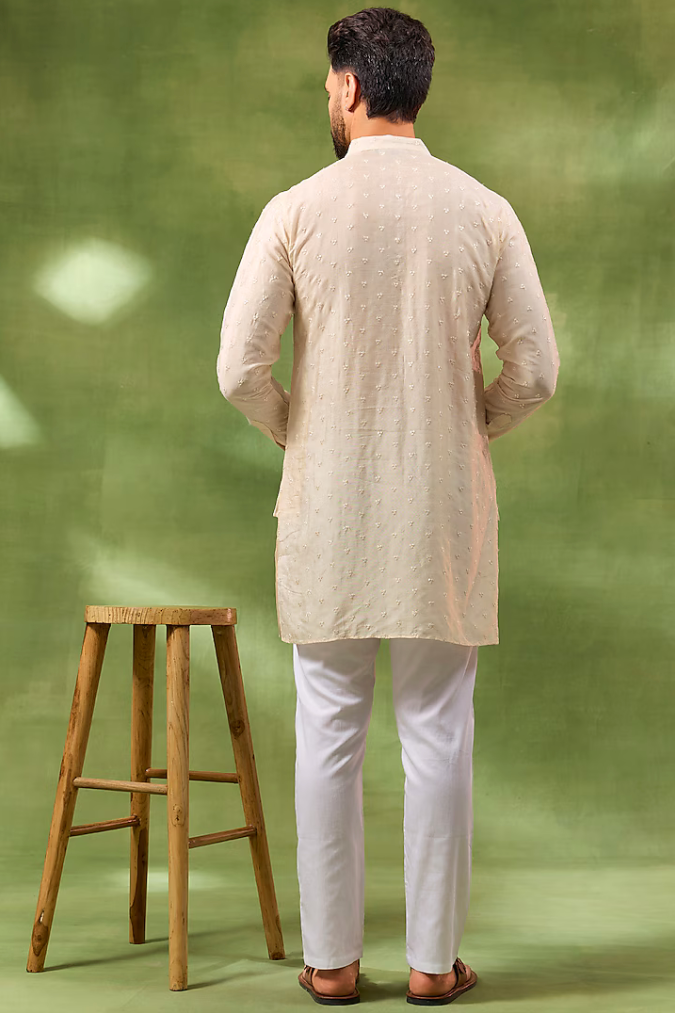 Ivory Thread Embroidered Kurta Set