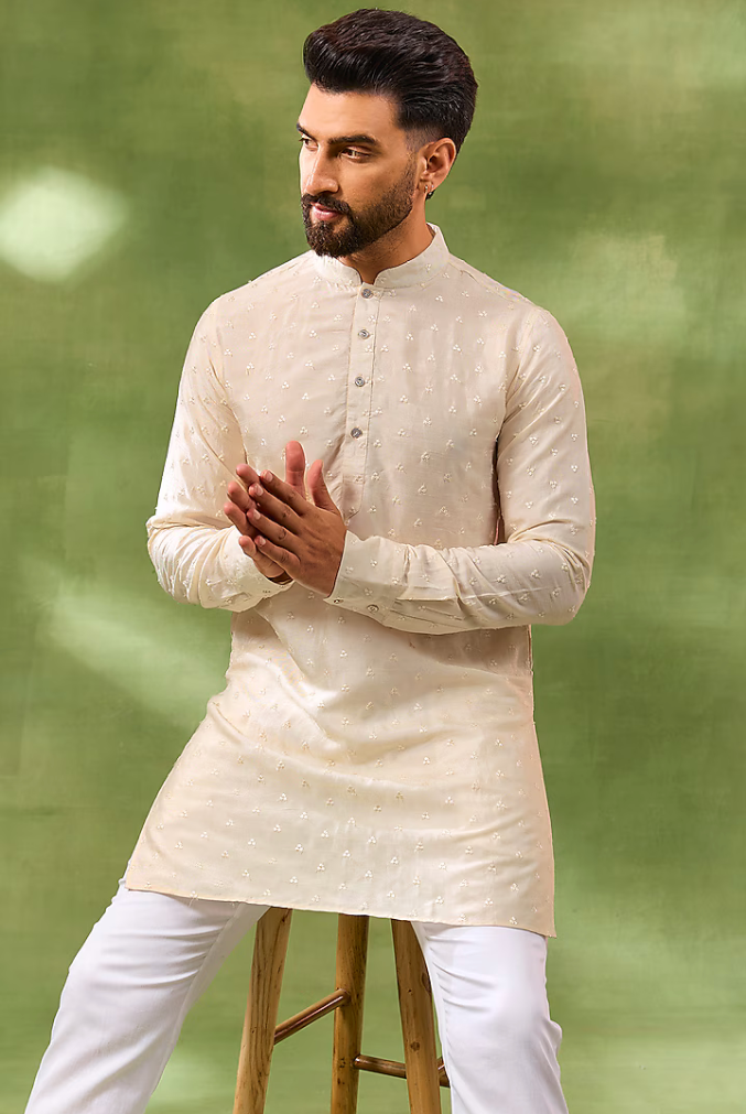 Ivory Thread Embroidered Kurta Set