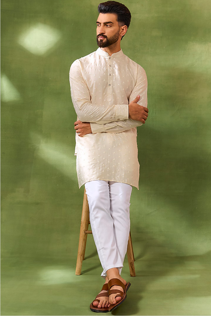 Ivory Thread Embroidered Kurta Set