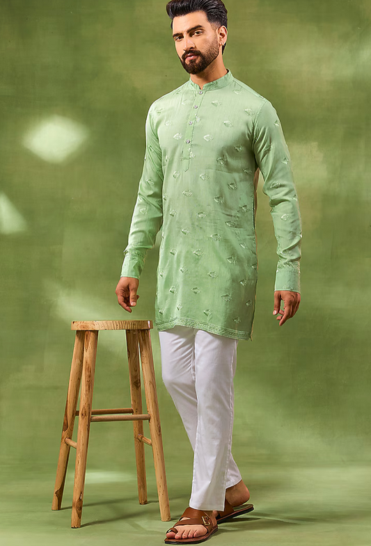 Mint Green Thread Embroidered Kurta Set