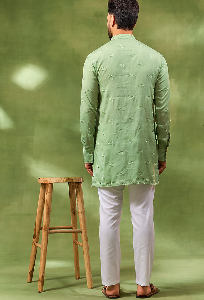 Mint Green Thread Embroidered Kurta Set