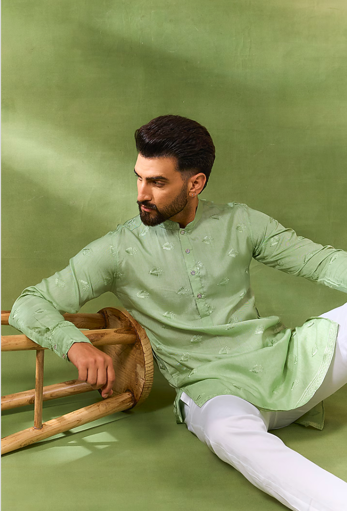 Mint Green Thread Embroidered Kurta Set