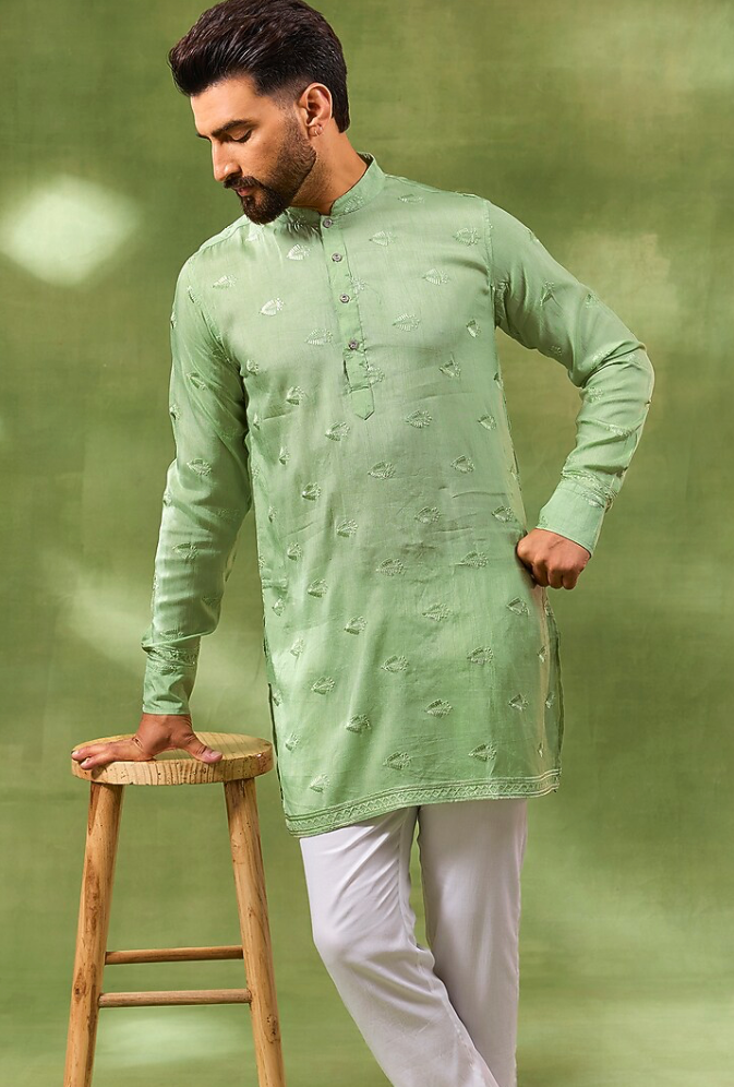Mint Green Thread Embroidered Kurta Set