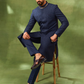 Navy Blended Silk Embroidered Sherwani Set