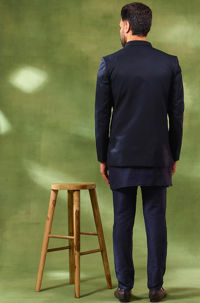 Navy Jacquard Indo Western Set