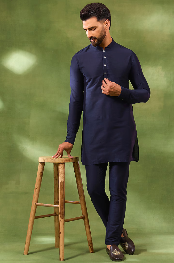 Navy Jacquard Indo Western Set