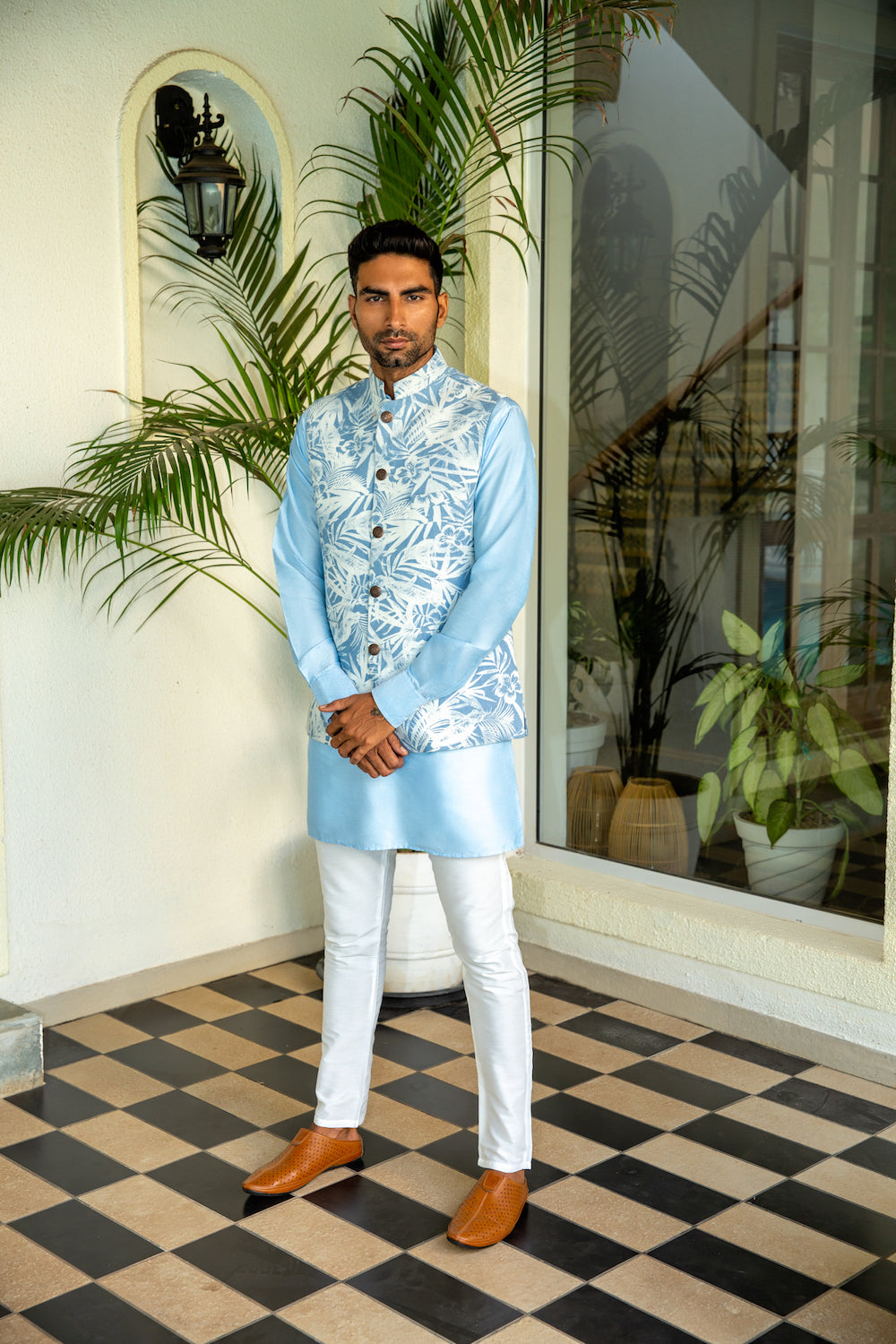 Denim Printed Bundi Jacket Kurta Set - Spring Break