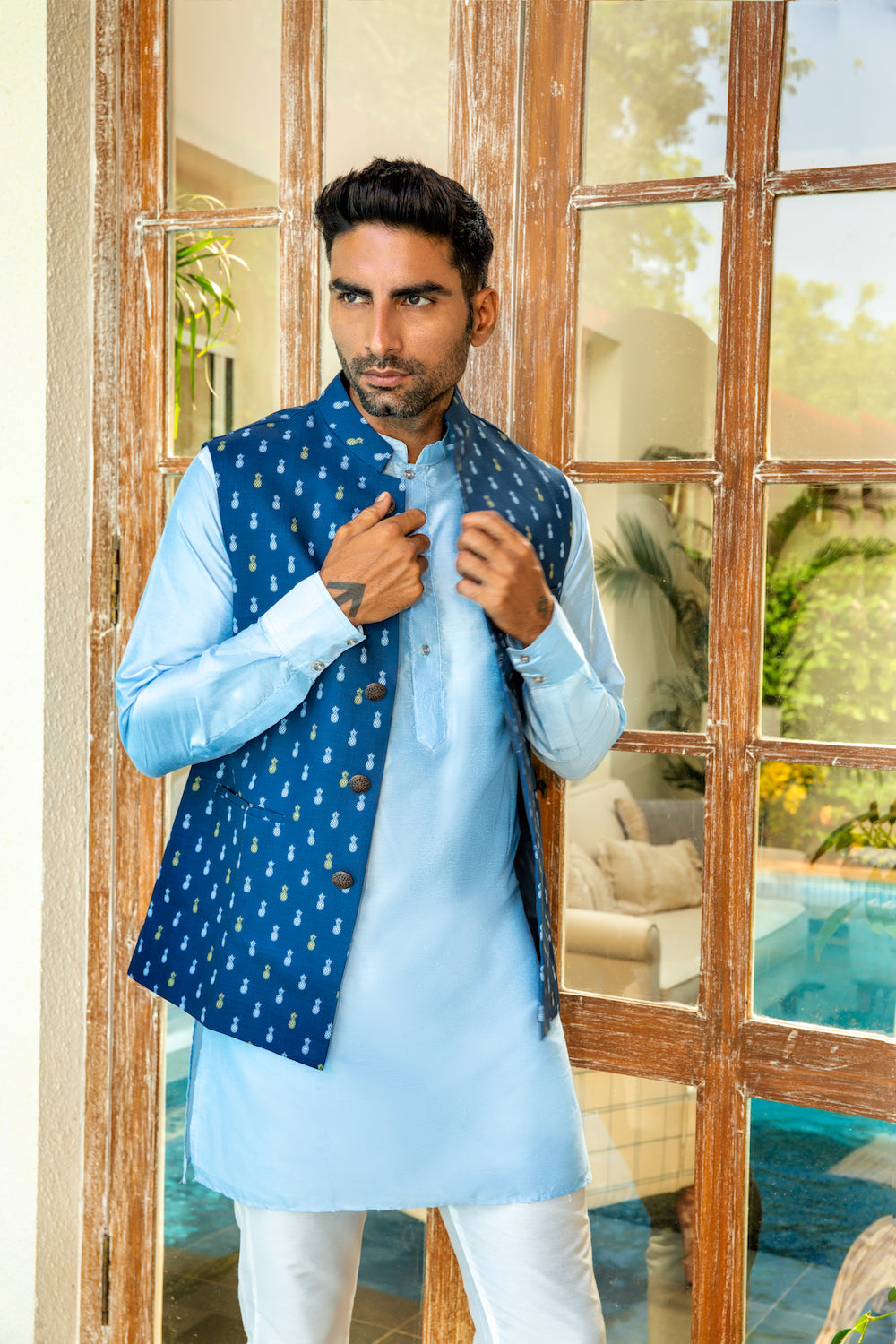 Blue Jacket Dark Blue Kurta With Waistcoat Mag Men's Royal Blue