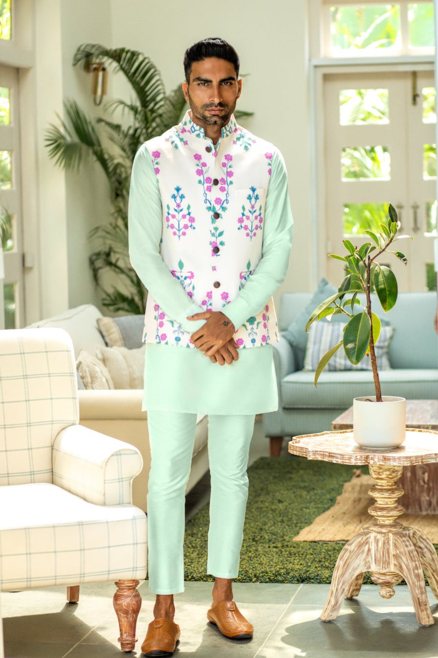 Floral Print Bundi Jacket with Kurta Set - Spring Break