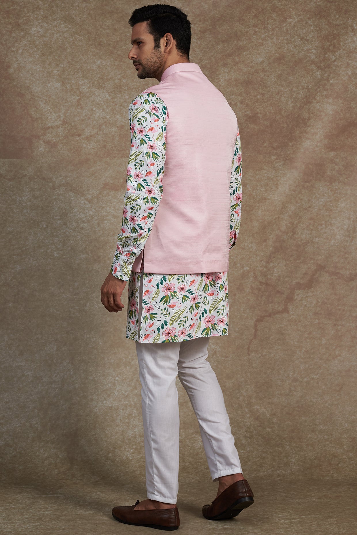 Pink Printed Jacket Kurta Set