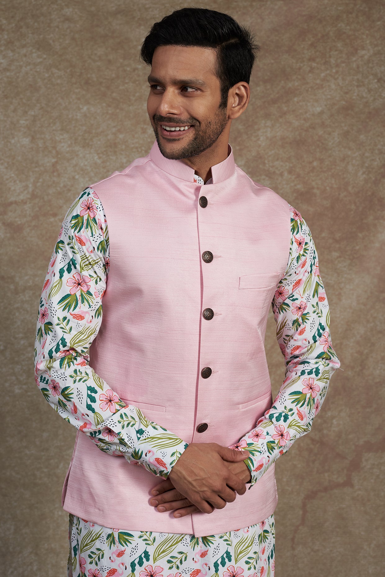 Pink Printed Jacket Kurta Set