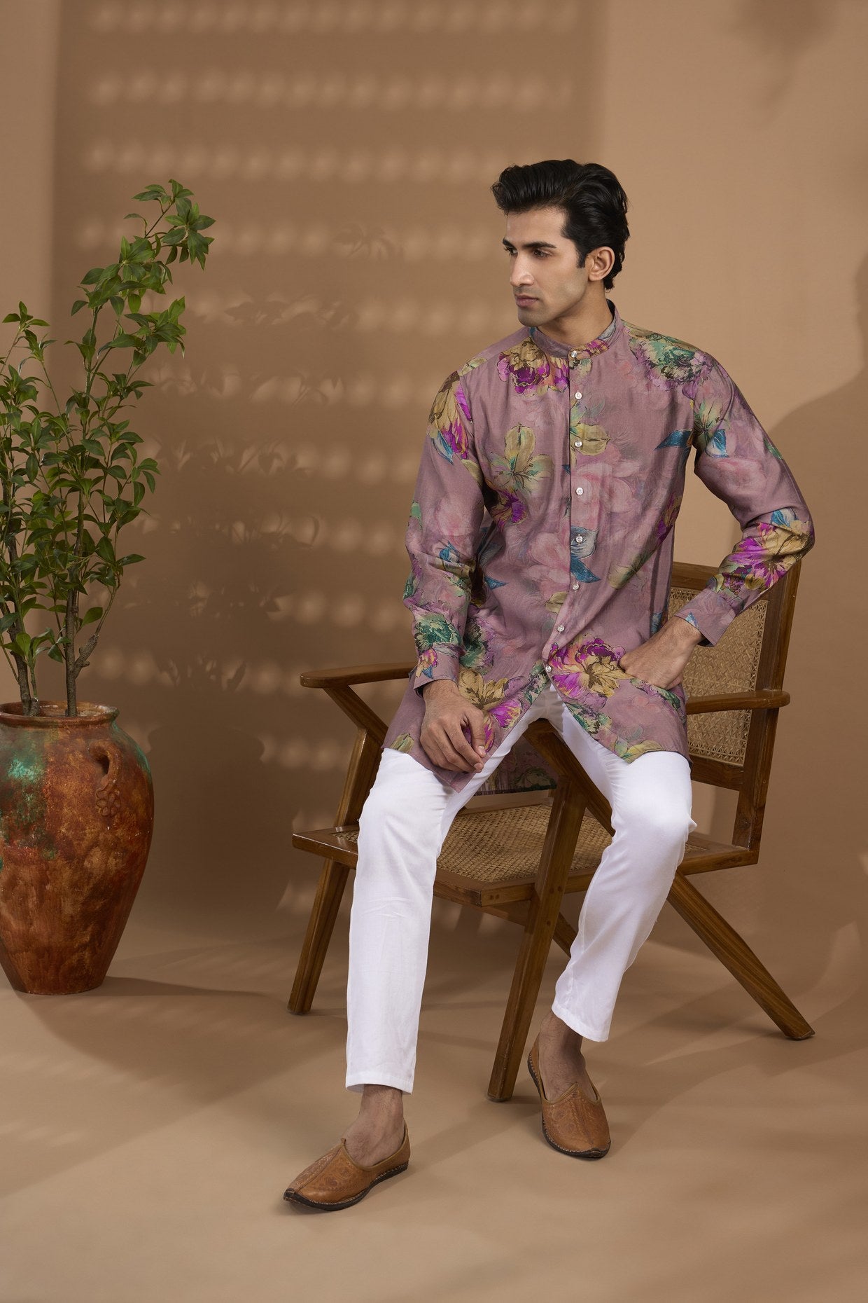 Pink Blended Silk Printed Kurta - Spring Break
