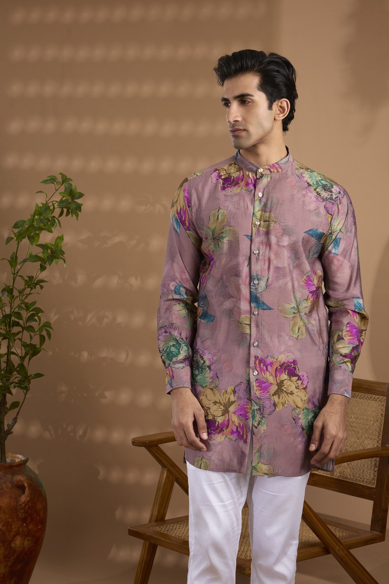 Pink Blended Silk Printed Kurta - Spring Break