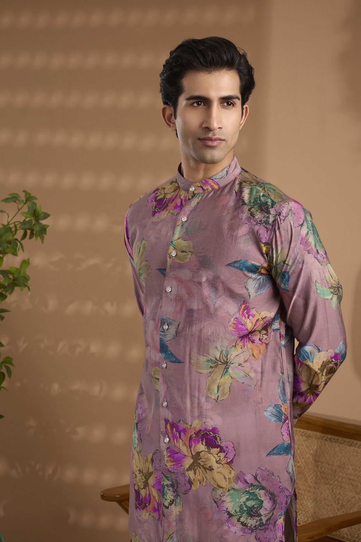 Pink Blended Silk Printed Kurta - Spring Break