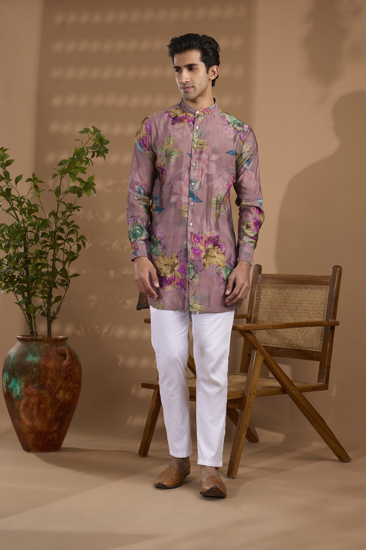 Pink Blended Silk Printed Kurta - Spring Break