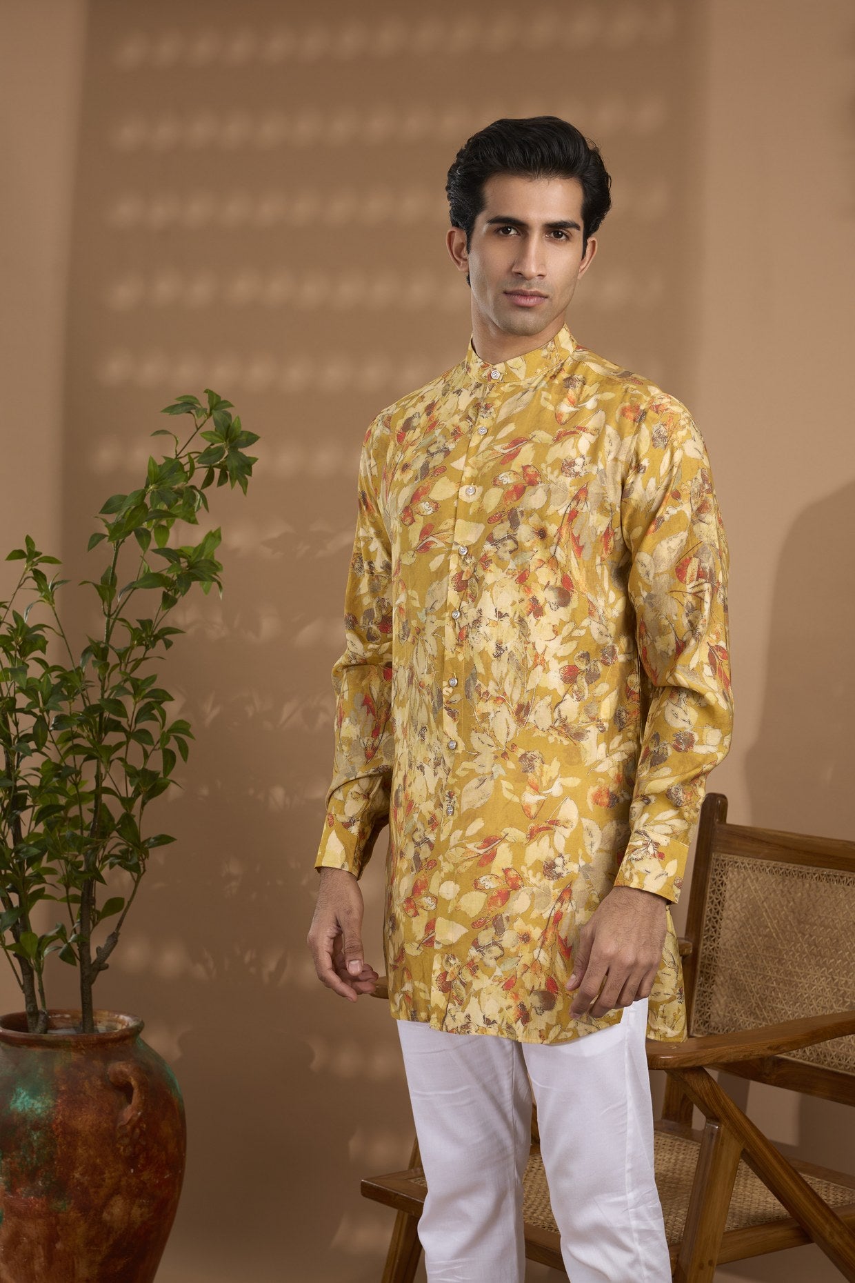 Yellow Blended Silk Printed Kurta - Spring Break