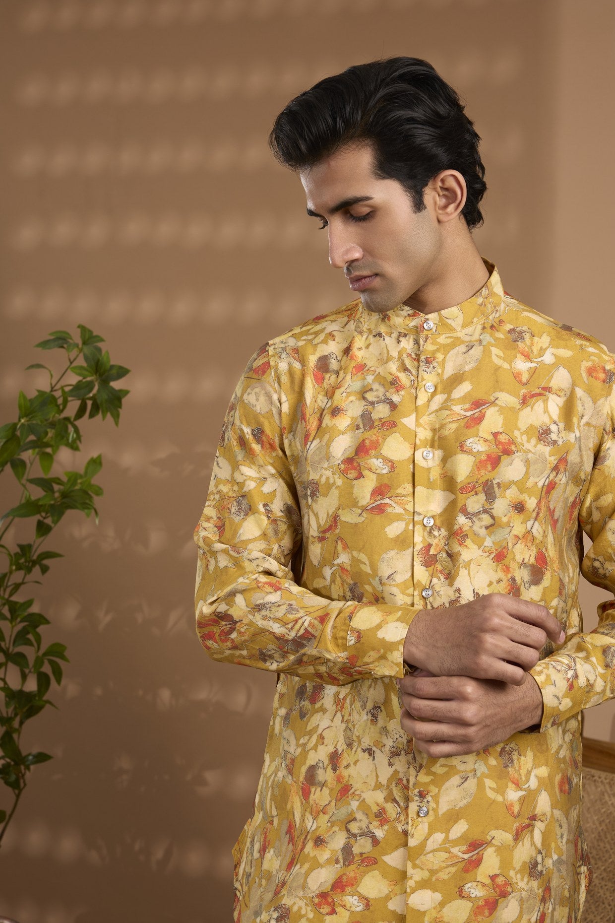 Yellow Blended Silk Printed Kurta - Spring Break