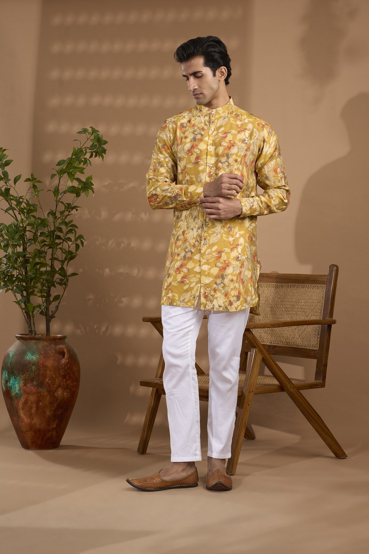 Yellow Blended Silk Printed Kurta - Spring Break