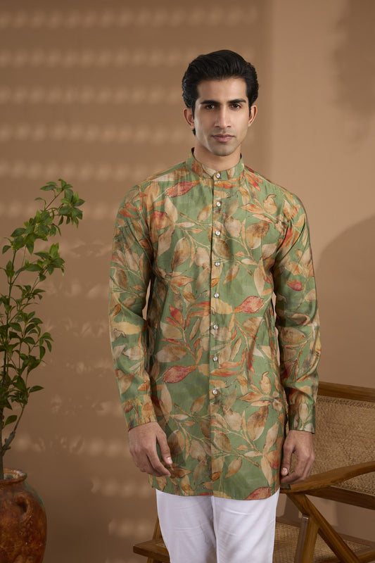 Green Blended Silk Kurta - Spring Break