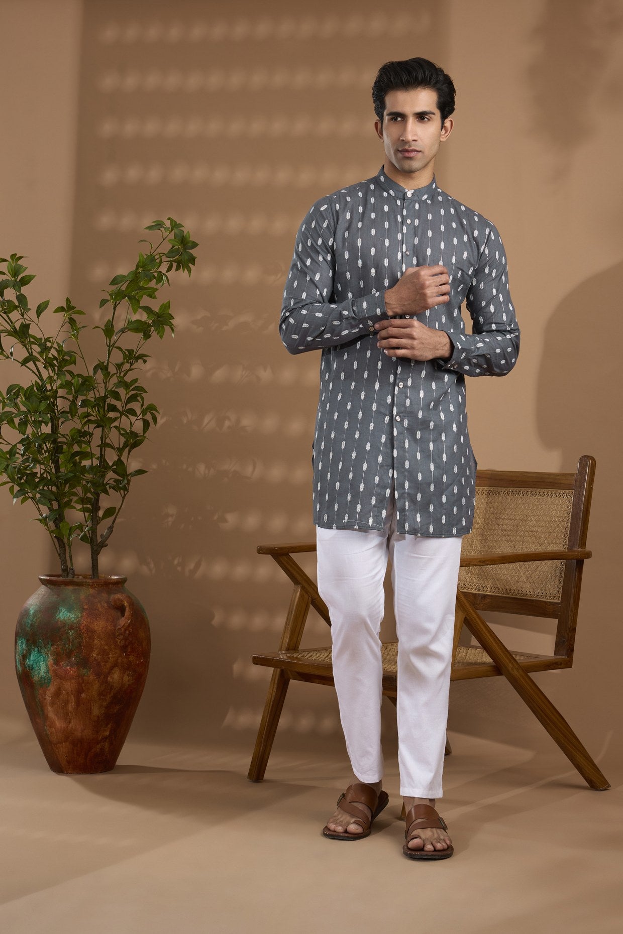 Grey Ikat Print Kurta - Spring Break