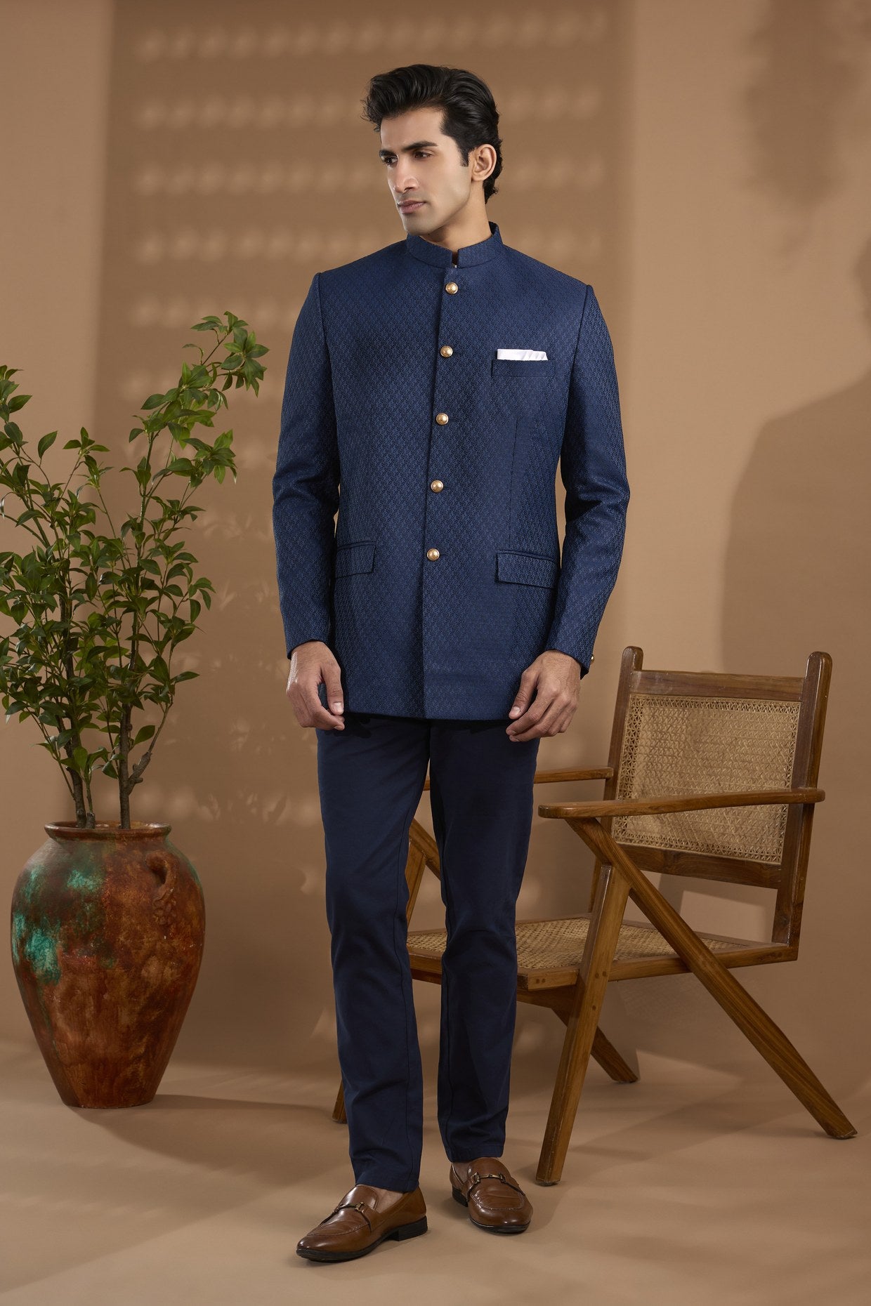 Navy Jacquard Bandhgala Jacket - Spring Break