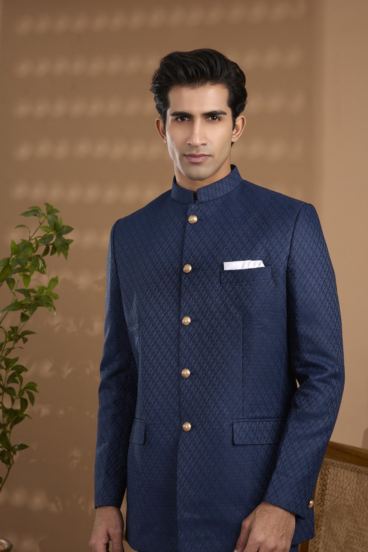 Navy Jacquard Bandhgala Jacket - Spring Break