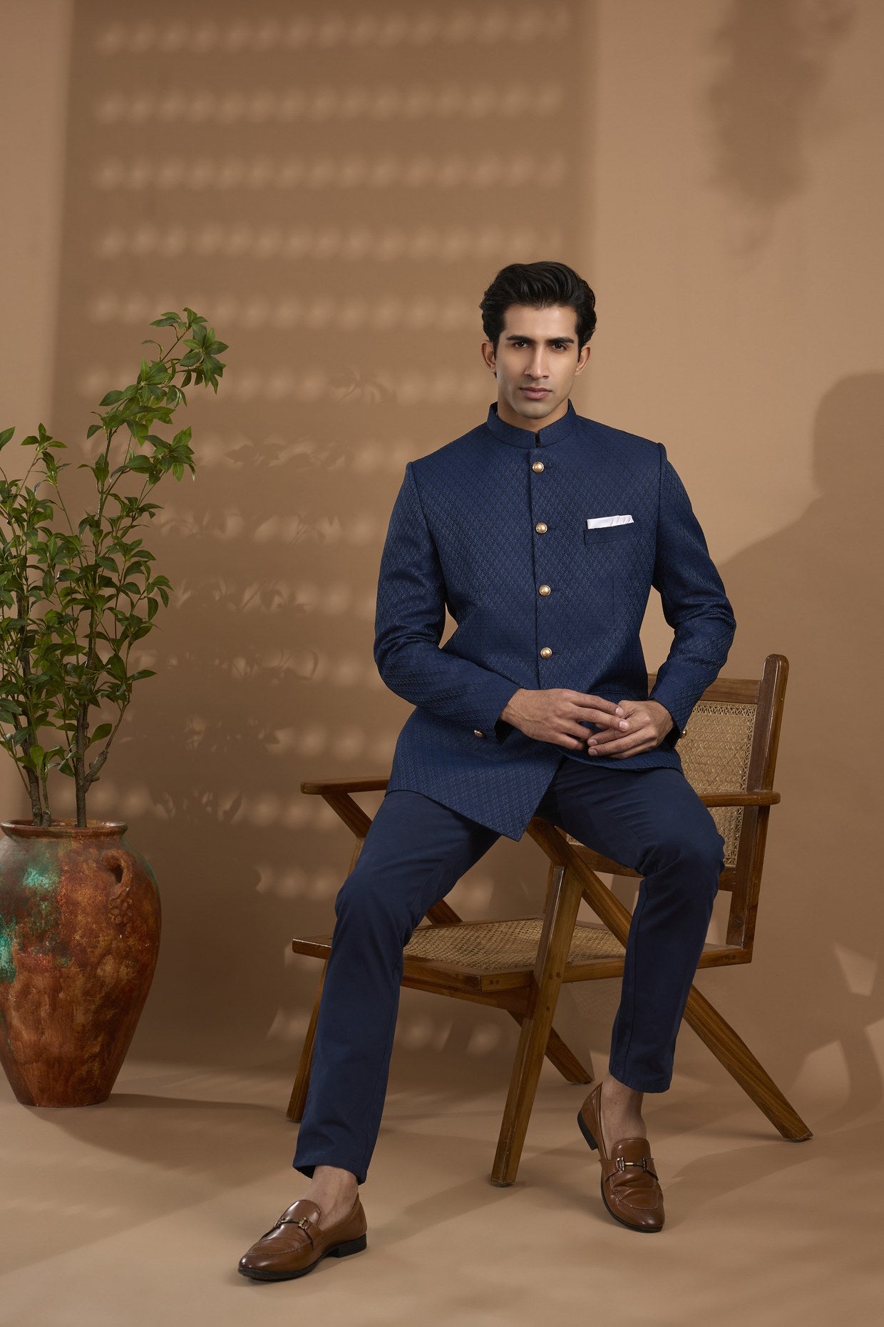 Navy Jacquard Bandhgala Jacket - Spring Break