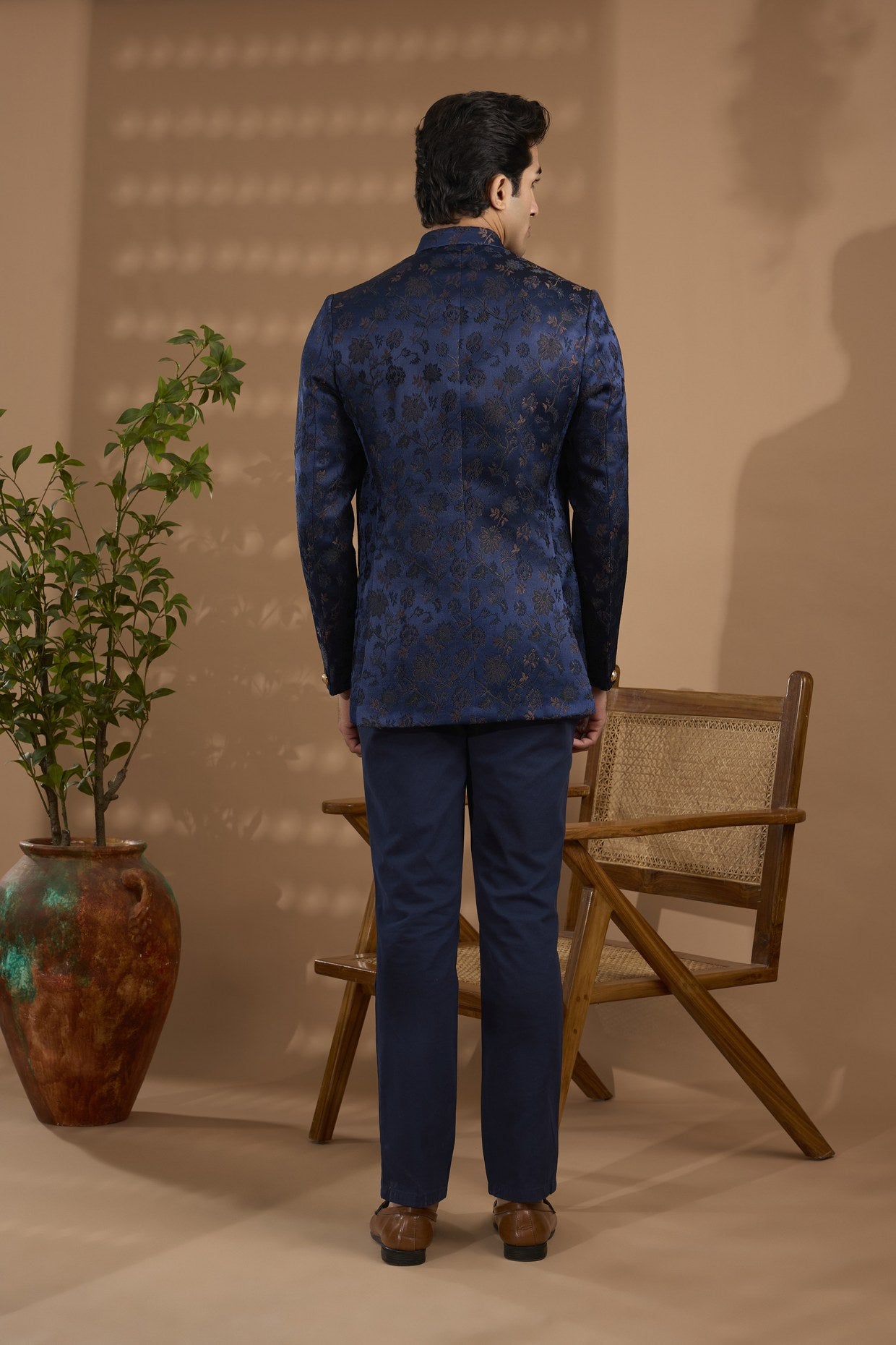 Navy Floral Bandhgala Jacket - Spring Break
