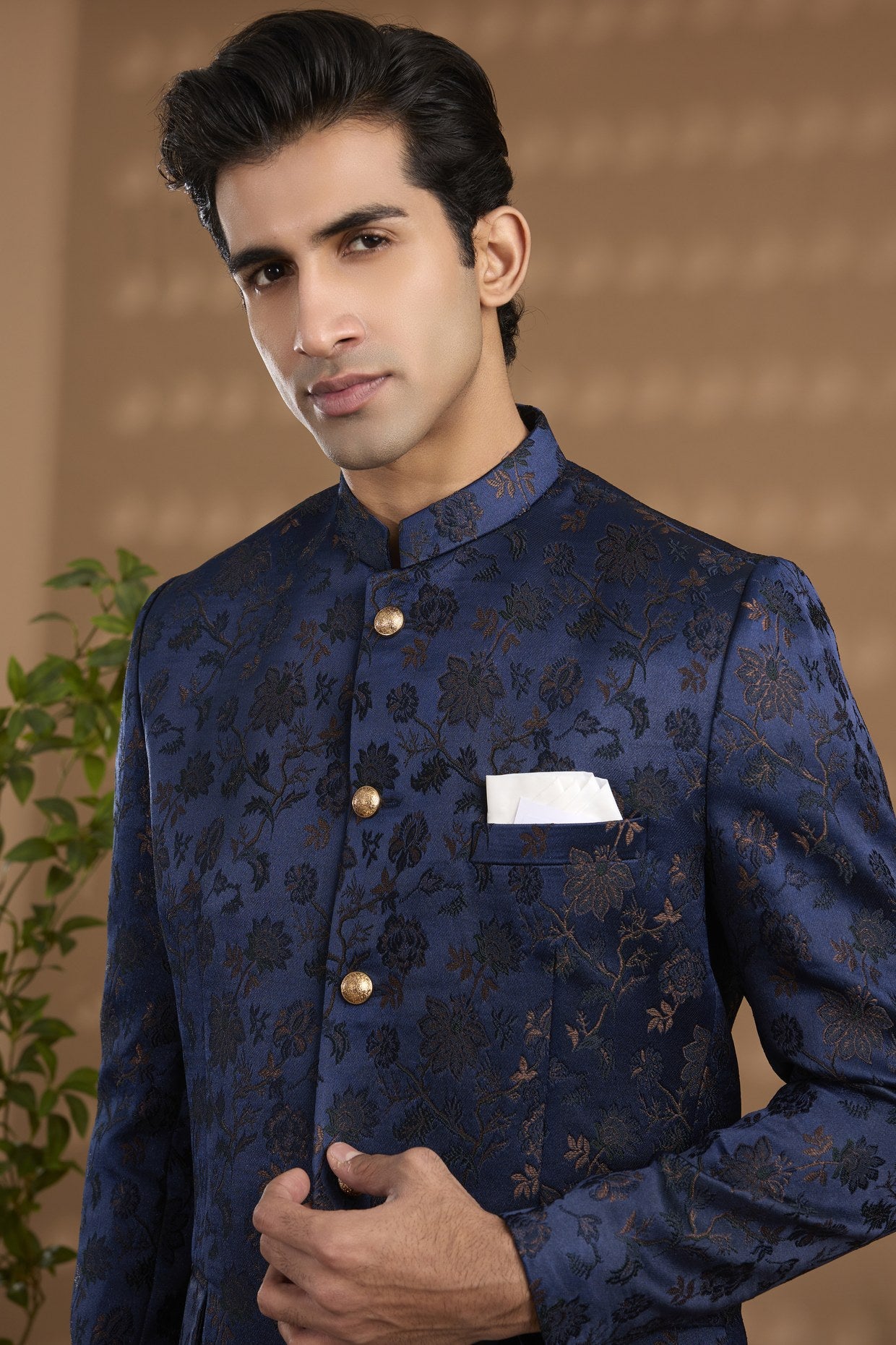 Navy Floral Bandhgala Jacket - Spring Break
