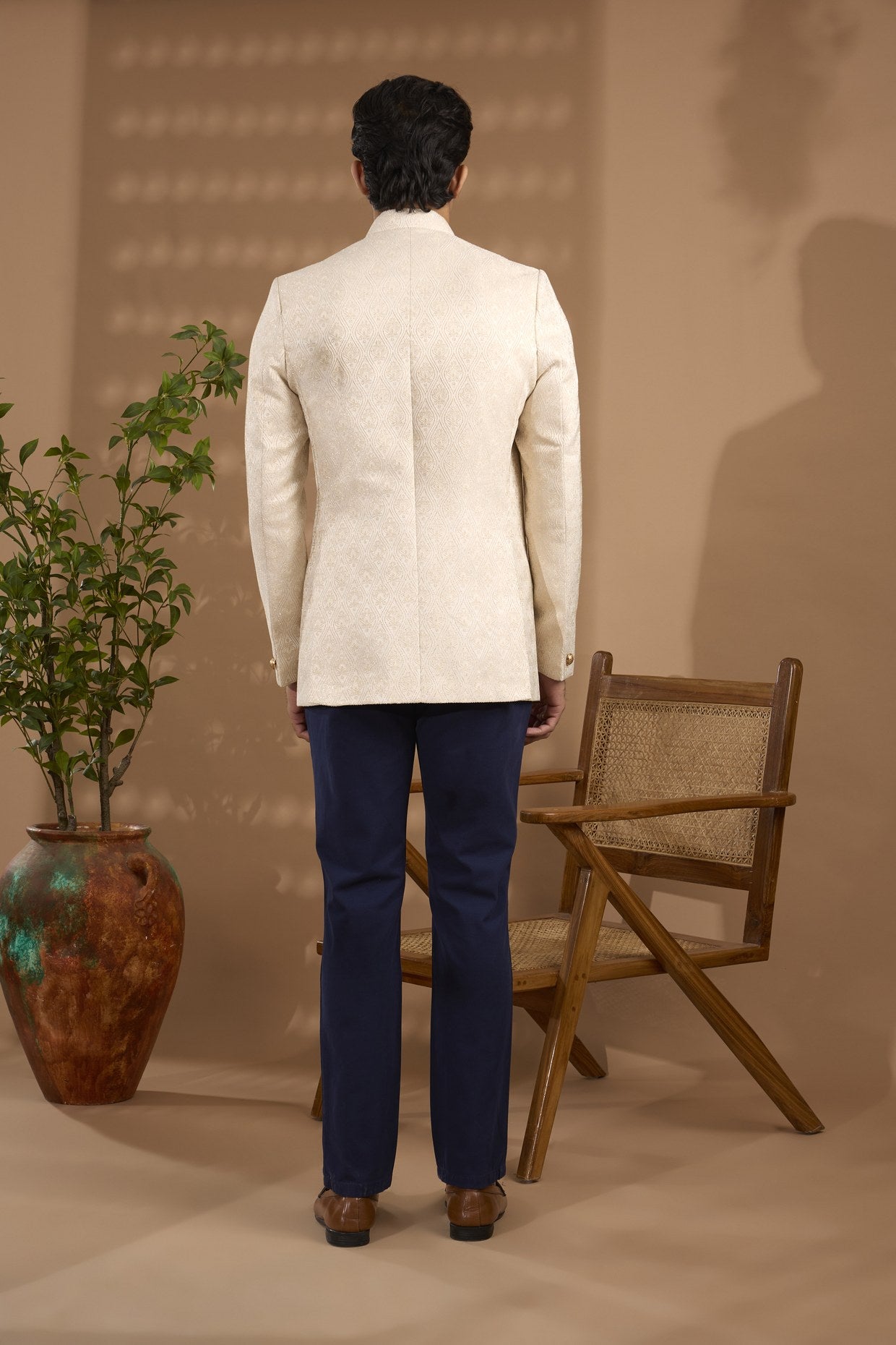 Ivory Jacquard Bandhgala Jacket - Spring Break