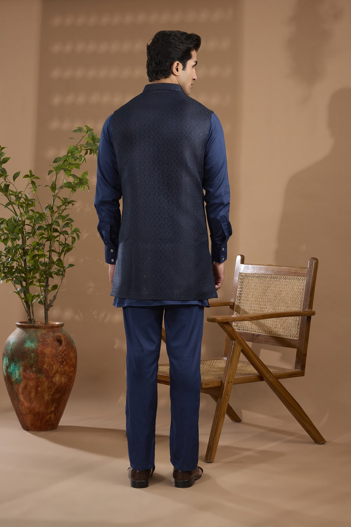 Navy Spring Break Navy Jacquard Indowestern Set – Spring Break