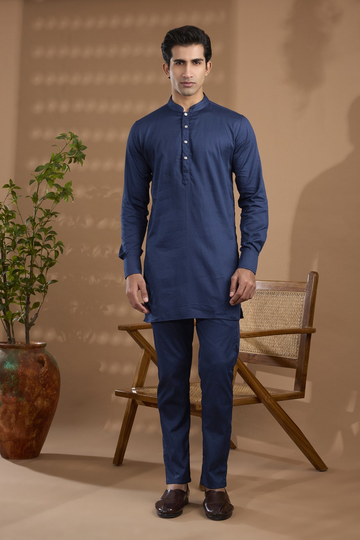 Navy Jacquard Indowestern Set