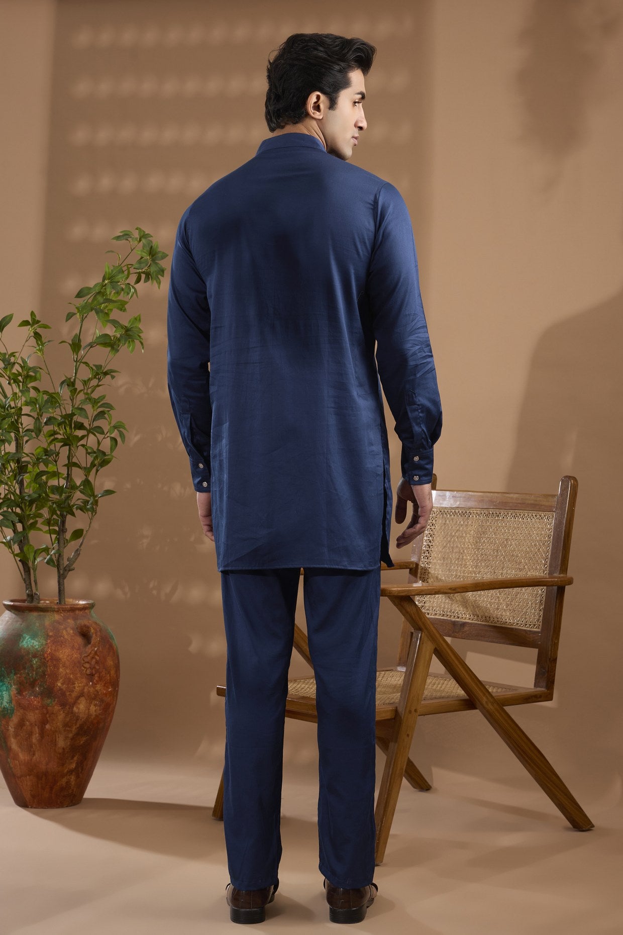 Navy Jacquard Indowestern Set